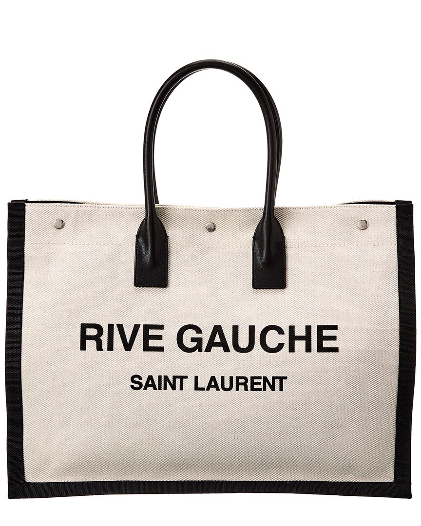 Saint Laurent Rive Gauche Tote Bag In Linen And Leather in Natural