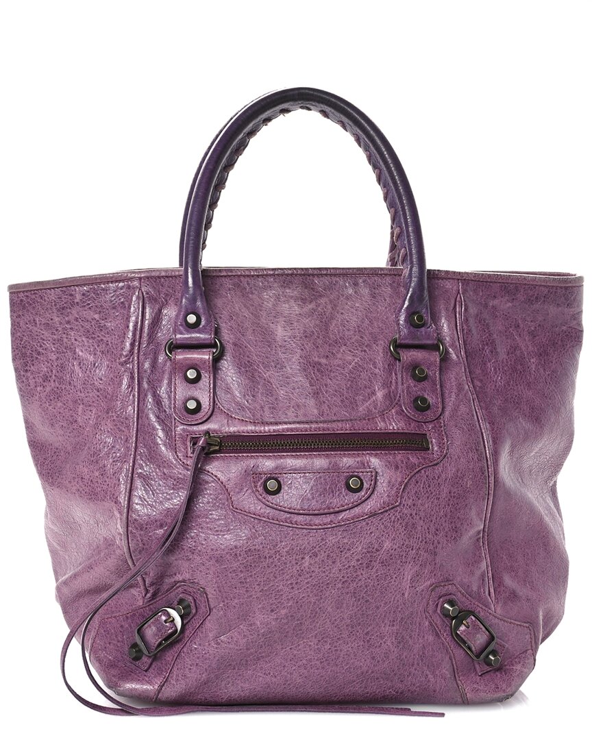 Balenciaga Murier Agneau Classic Hardware Leather S Sunday Tote (authentic Pre-loved) In Purple