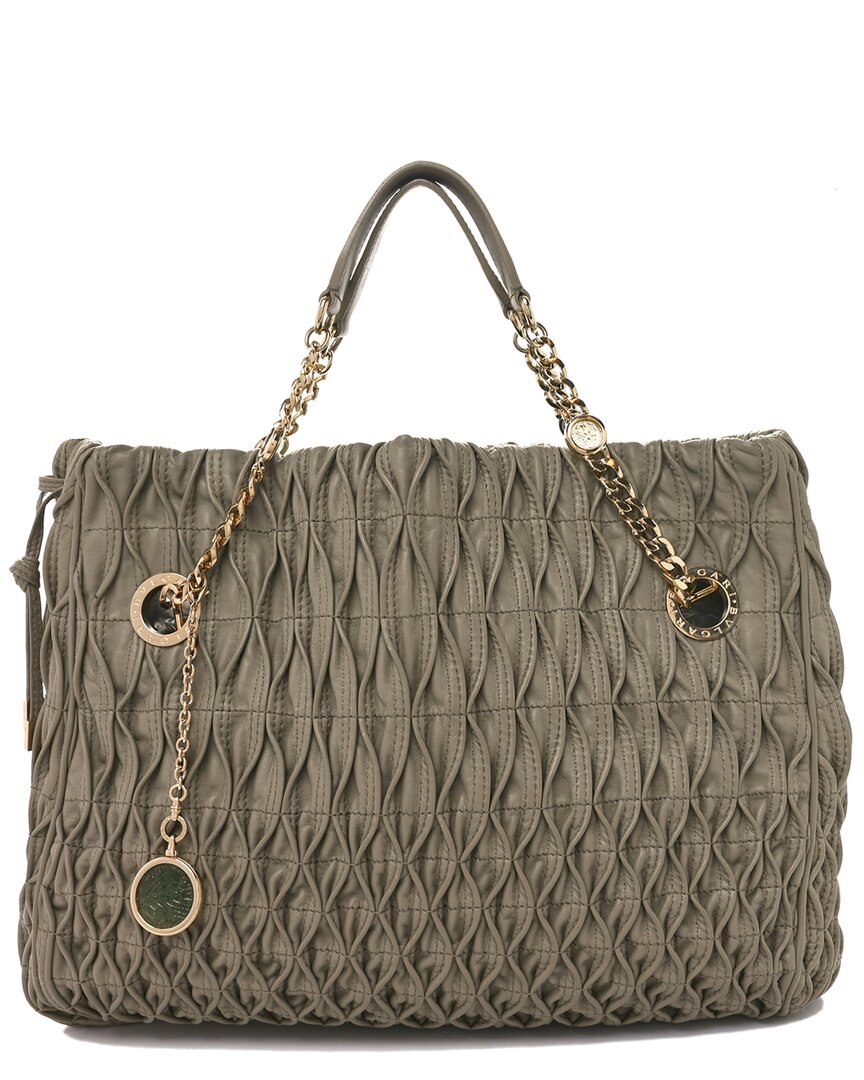 Bvlgari Grey Lambskin Leather Pleated Monete Tote (authentic Pre-loved) In Green