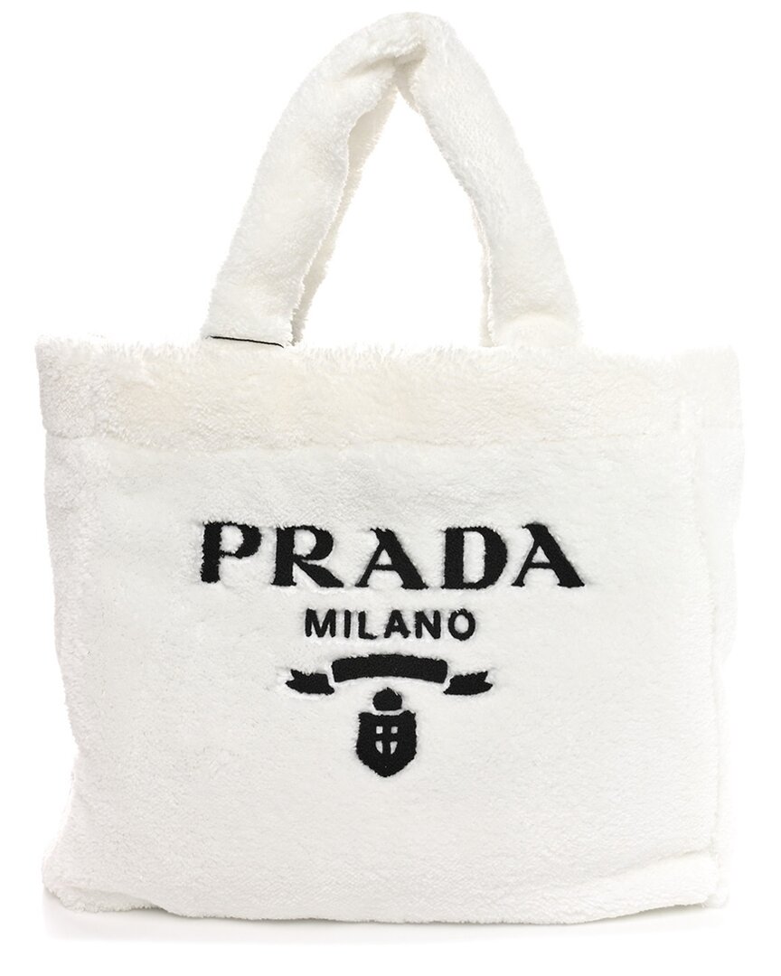 Prada Black Canvas Tote (authentic Pre-loved) In White