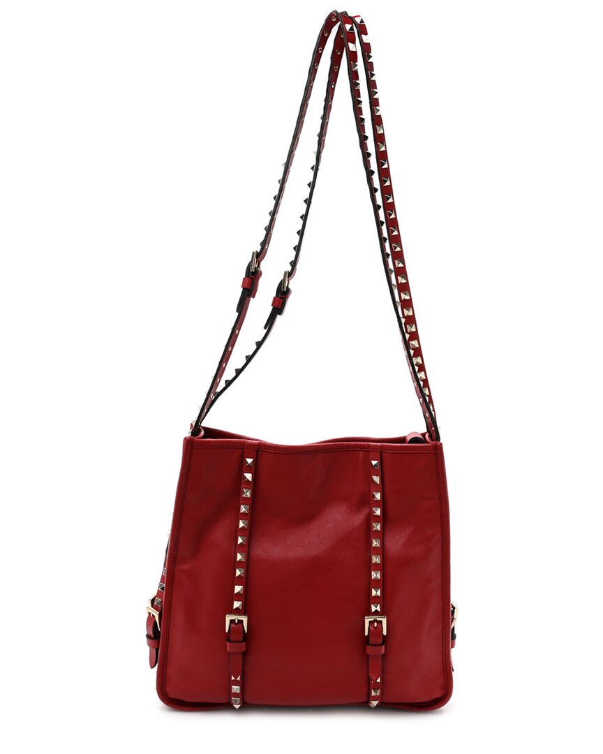 Valentino Red Vitello Rockstud Leather Rockstud Shopper Tote (authentic Pre-  Loved) In Red