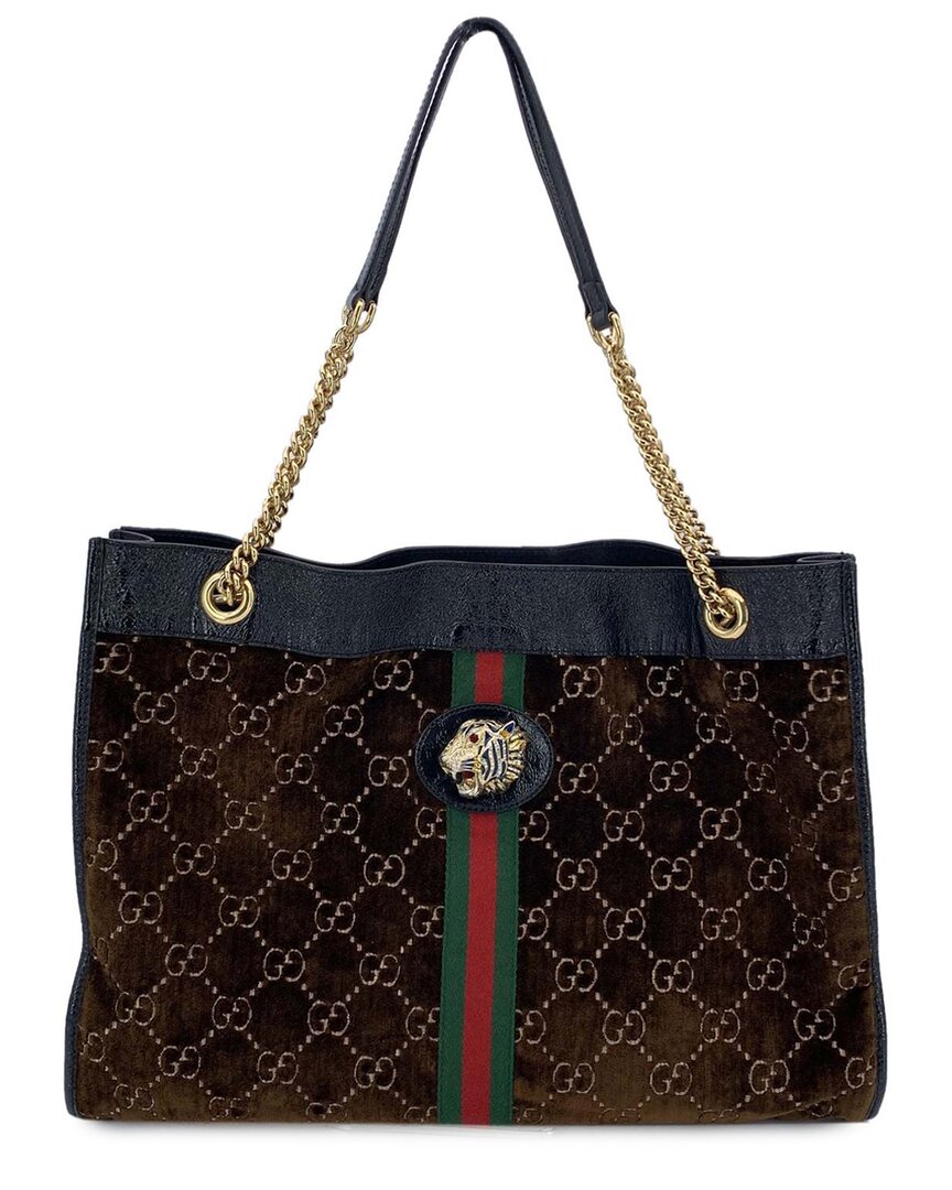 Gucci Brown Velvet Rajah Tote (authentic Pre-loved) In Brown