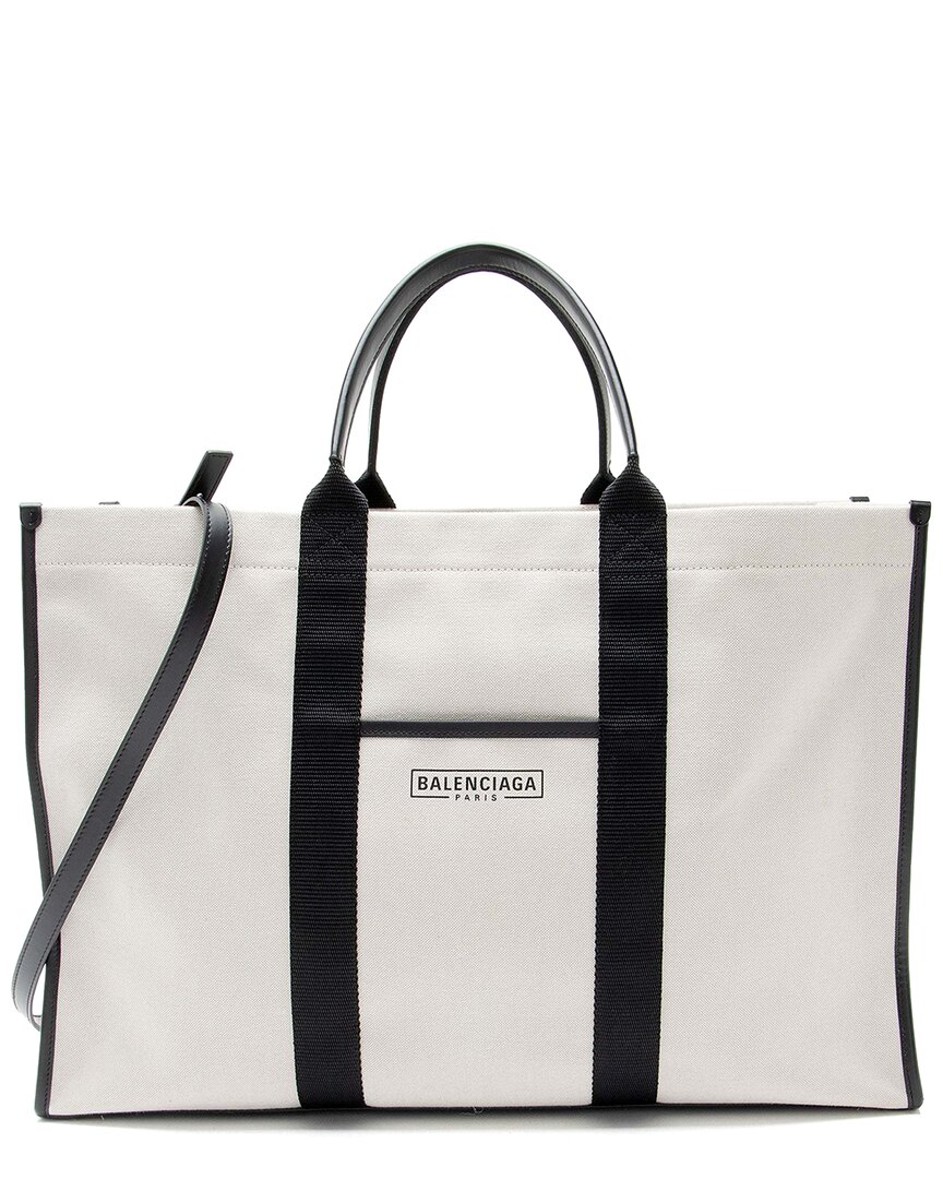 Balenciaga Black Canvas Neo Hardware Small Tote (authentic Pre-loved) In White