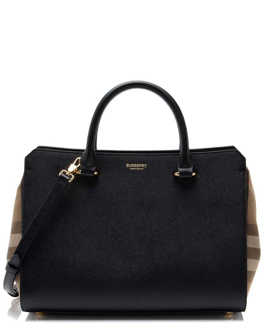 Burberry Beige Leather Nova Check Banwell Tote (authentic Pre-loved) In Black