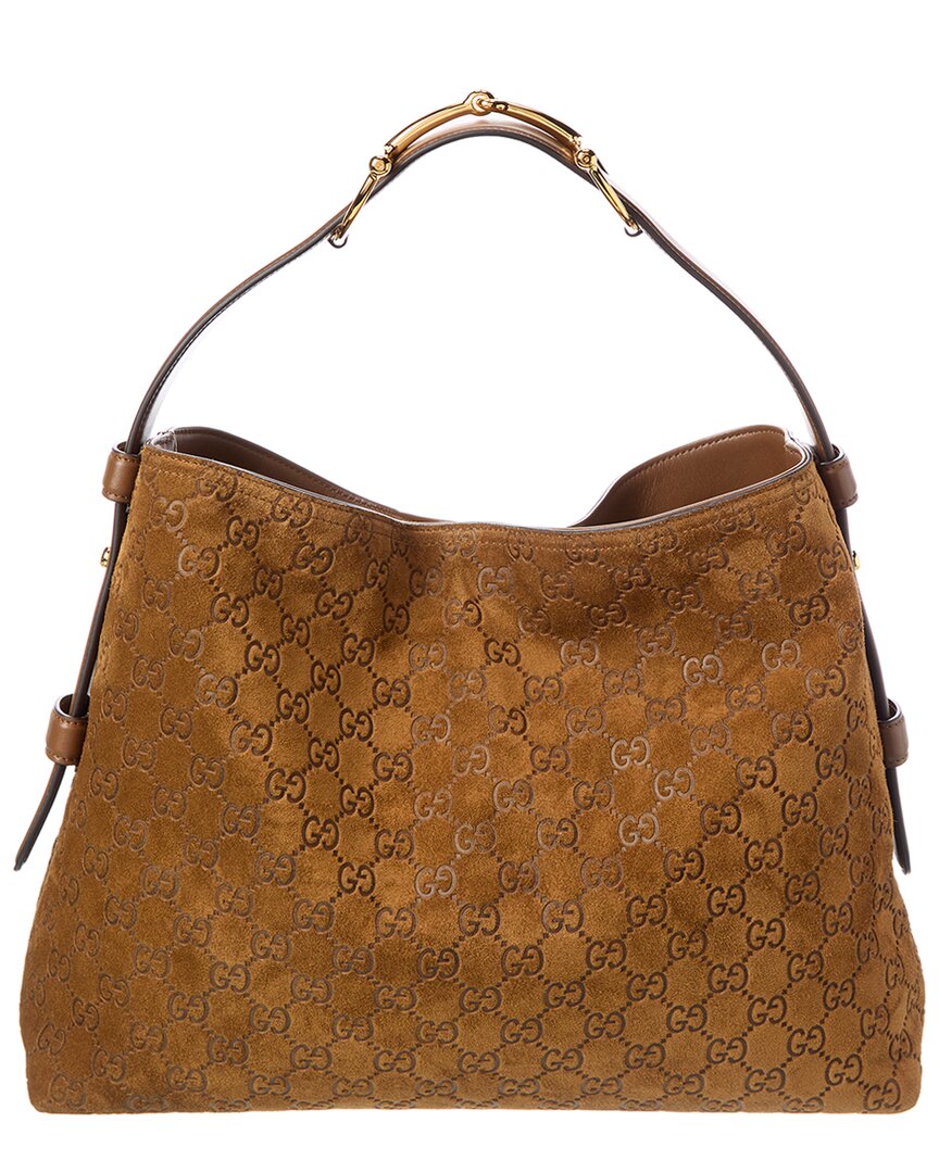 Gucci Beatrix Medium Suede Tote In Brown
