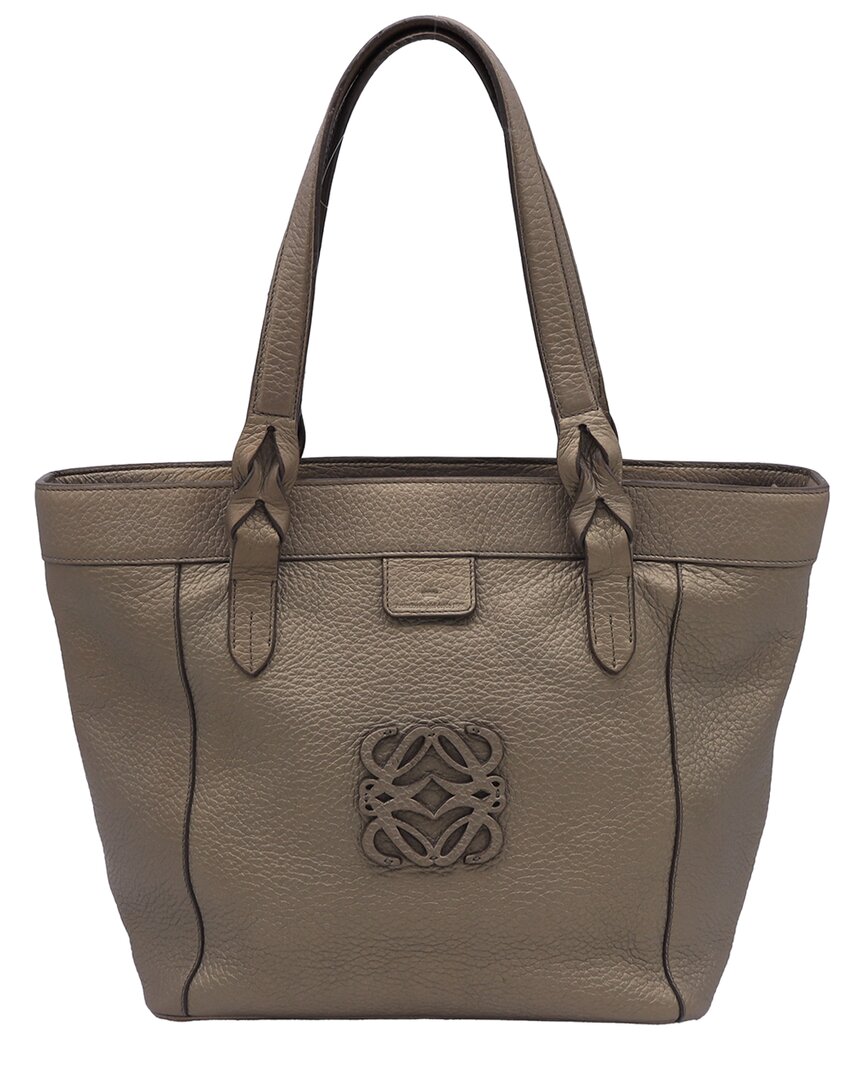 Loewe Gold Calfskin Leather Fusta Anagram Tote (authentic Pre-loved) In Gray