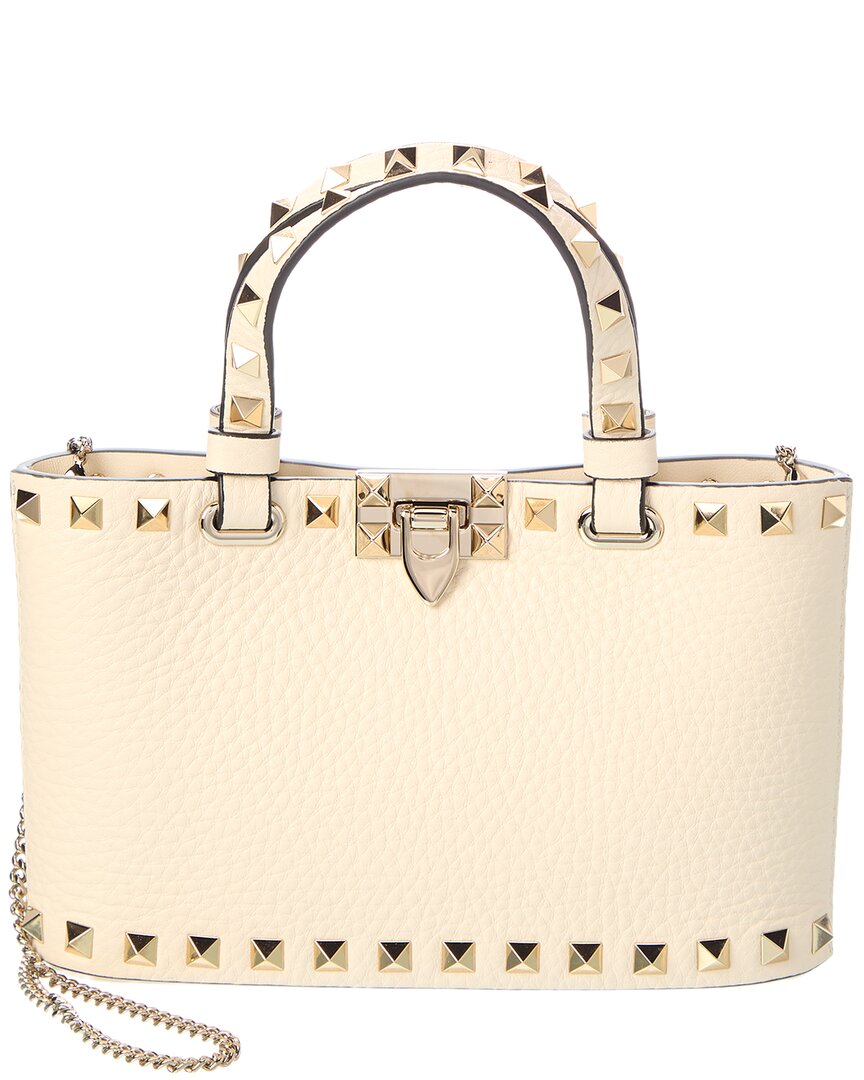 Valentino Rockstud Mini Leather Tote In White