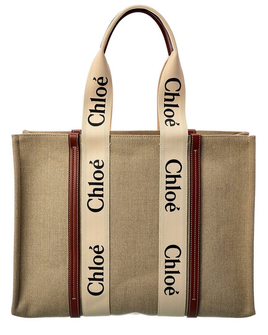 Shop Chloé Woody Large Canvas & Leather Tote