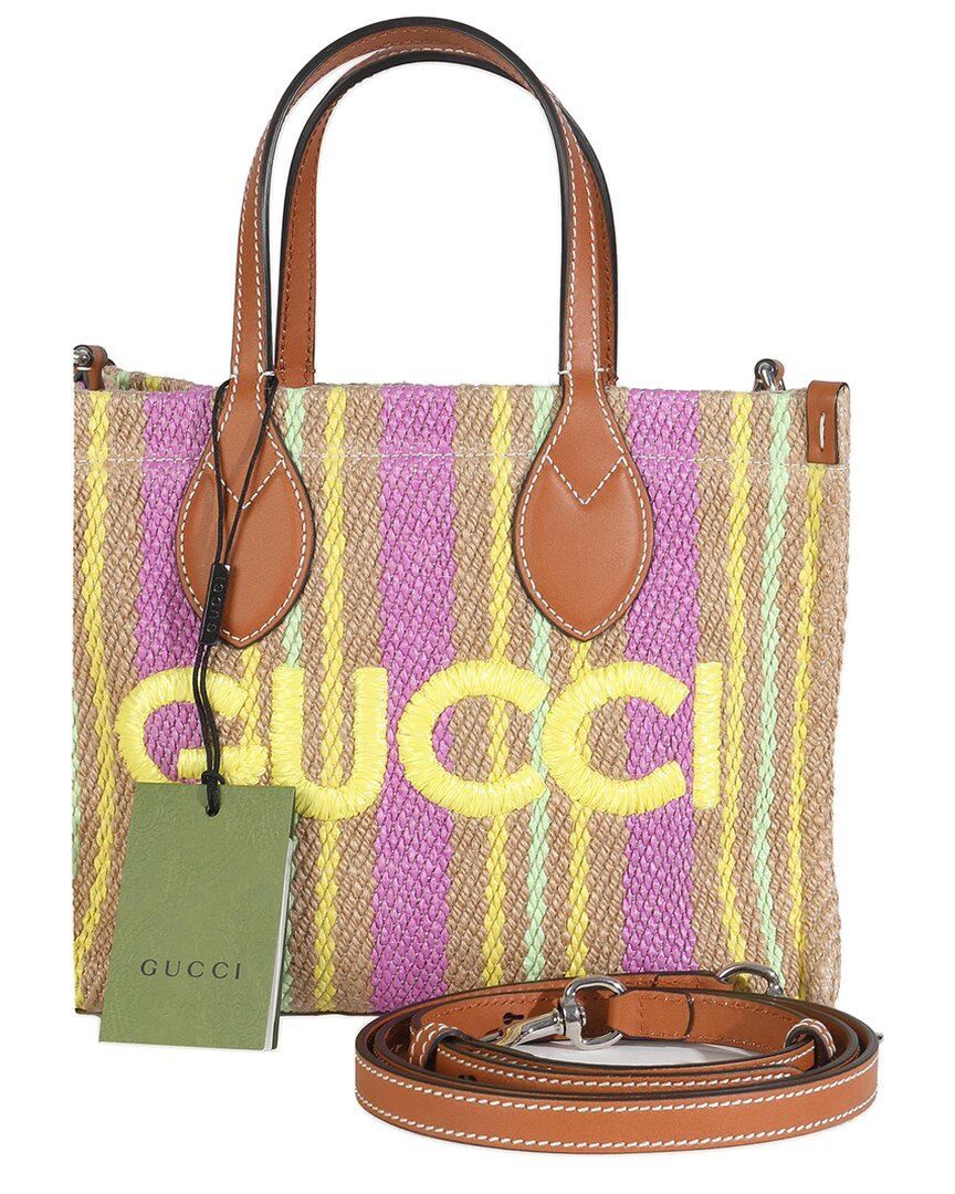 Gucci Multicolor Straw/raffia Logo Embroidered Small Vertical Tote (authentic  Pre-loved) In Multi