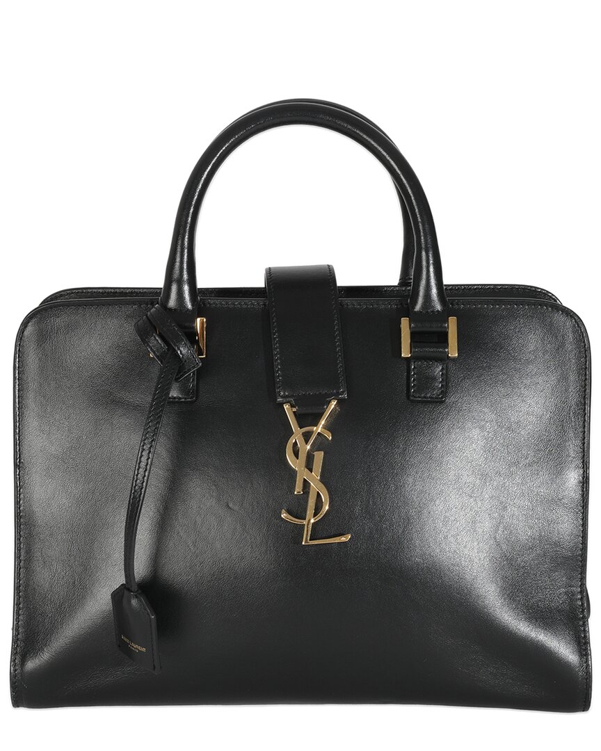 Saint Laurent Black Leather Medium Monogram Cabas (authentic Pre-loved)