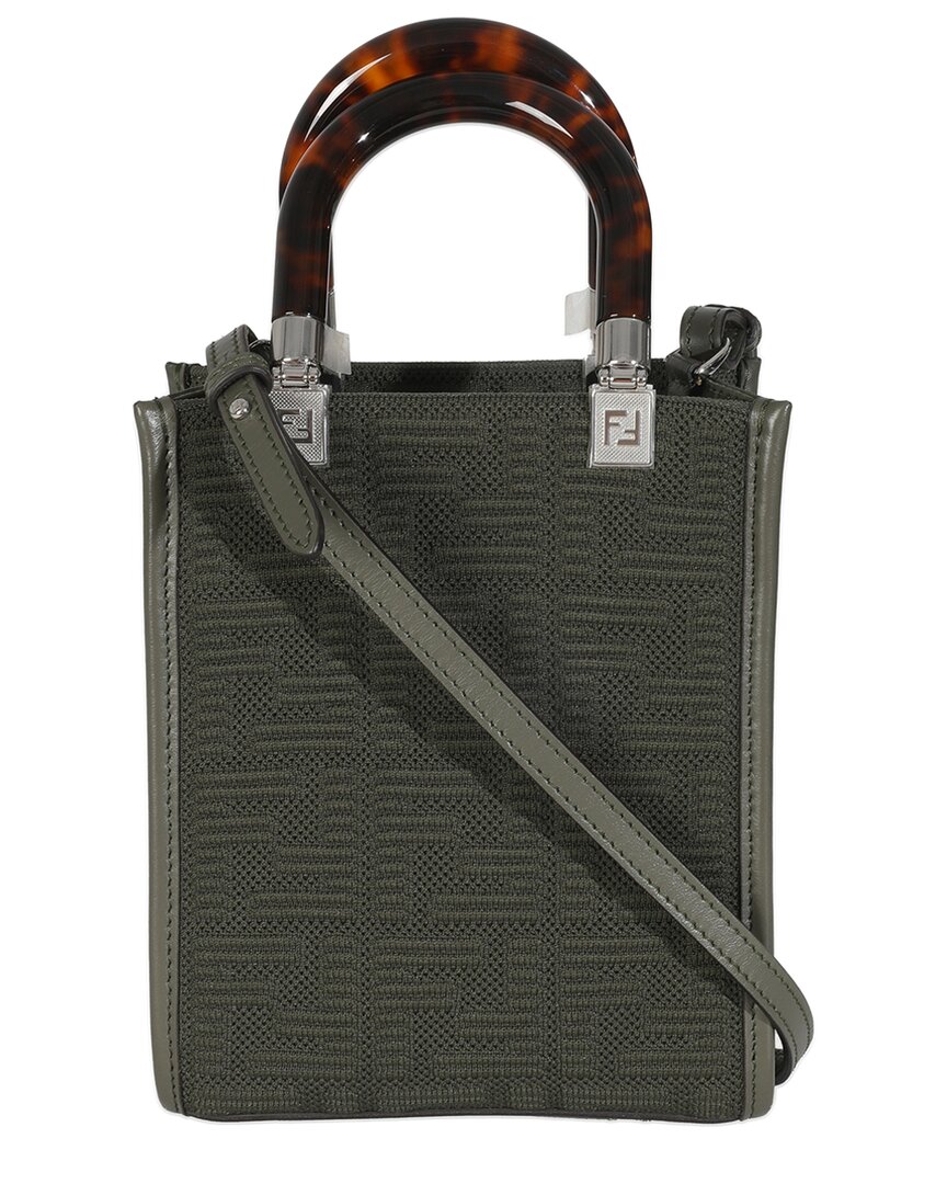 Fendi Green Technical Fabric Ff Mini Sunshine Shopper (authentic Pre-loved) In Green