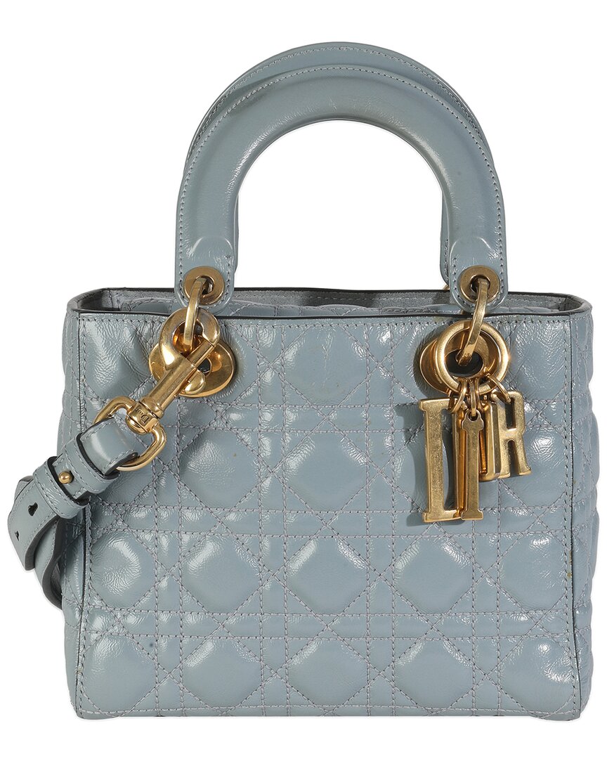 Dior Blue Crinkled Patent Leather Cannage Small My Abc Lady (authentic Pre-loved) In Blue