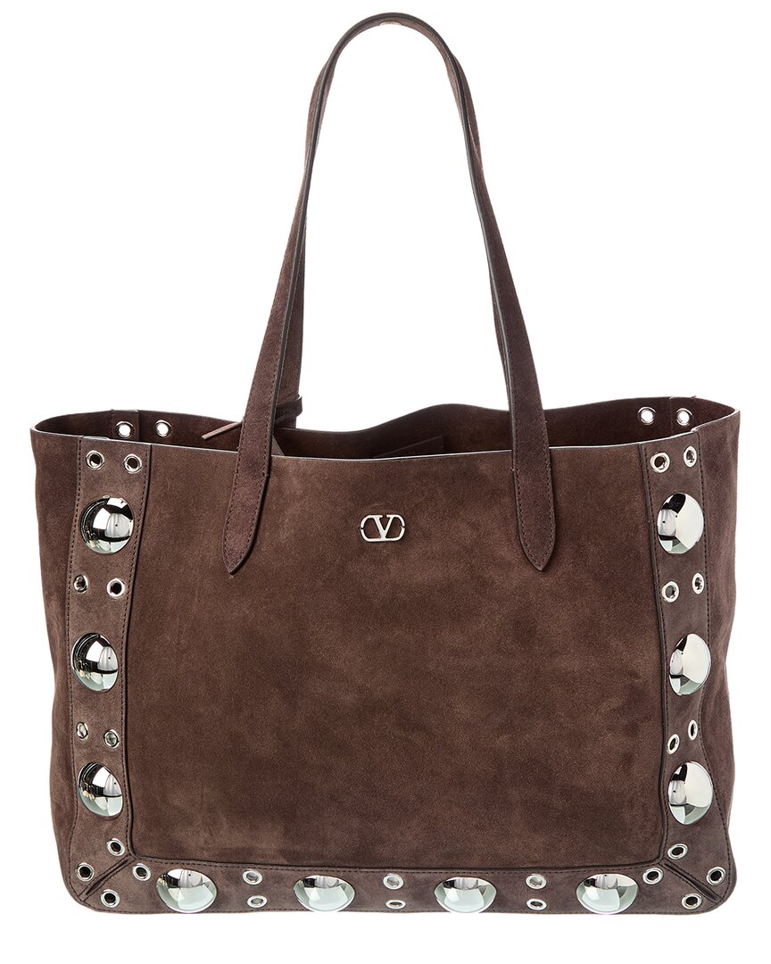 Valentino Garavani Valentino Nellcote Suede Tote In Brown