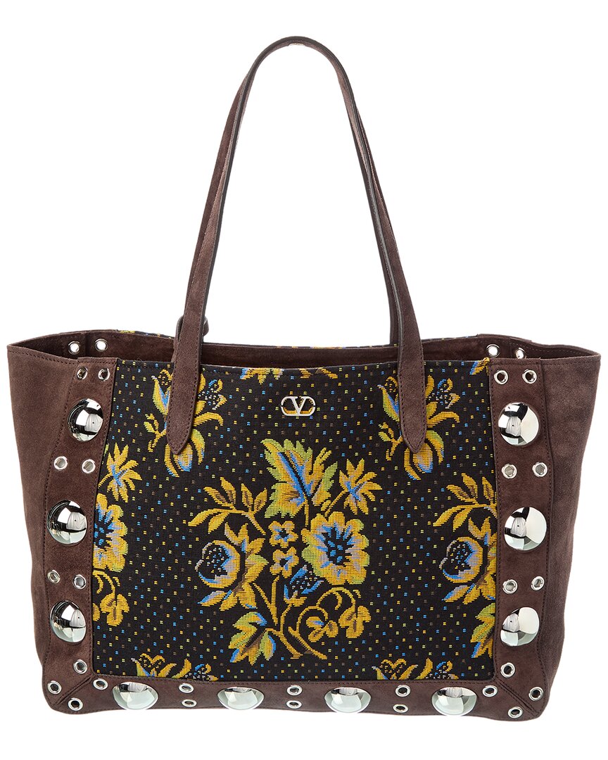 Valentino Garavani Valentino Nellcote Suede Tote In Brown