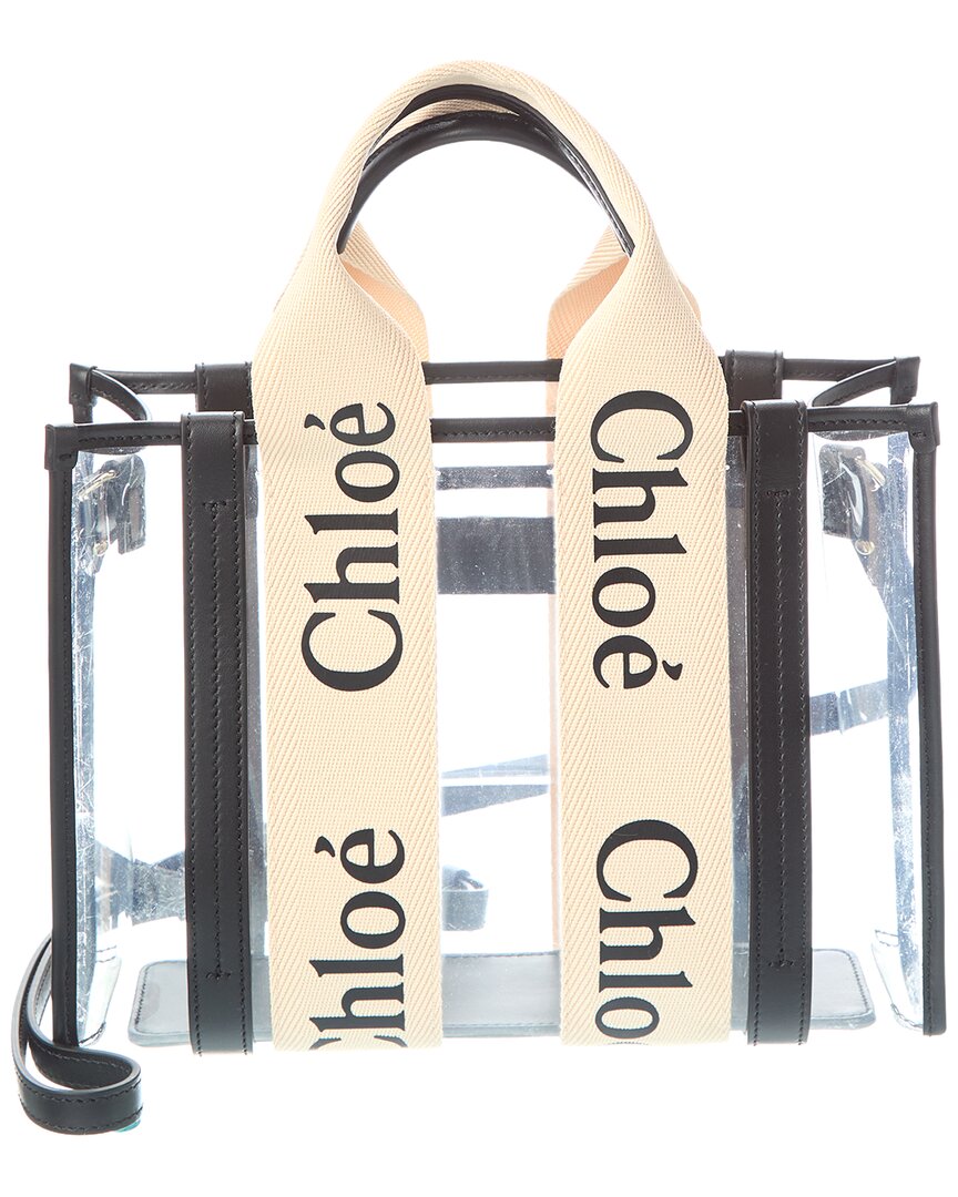 Chloé Woody Small Vinyl & Leather Tote In Gray