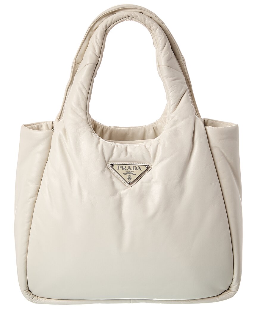 Prada Medium Soft Leather Tote In White