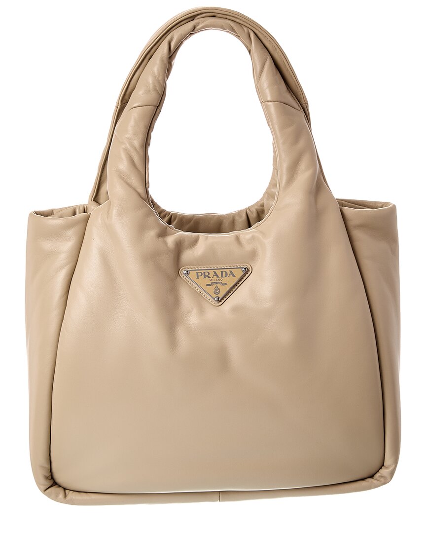 Prada Medium Soft Leather Tote In Sand