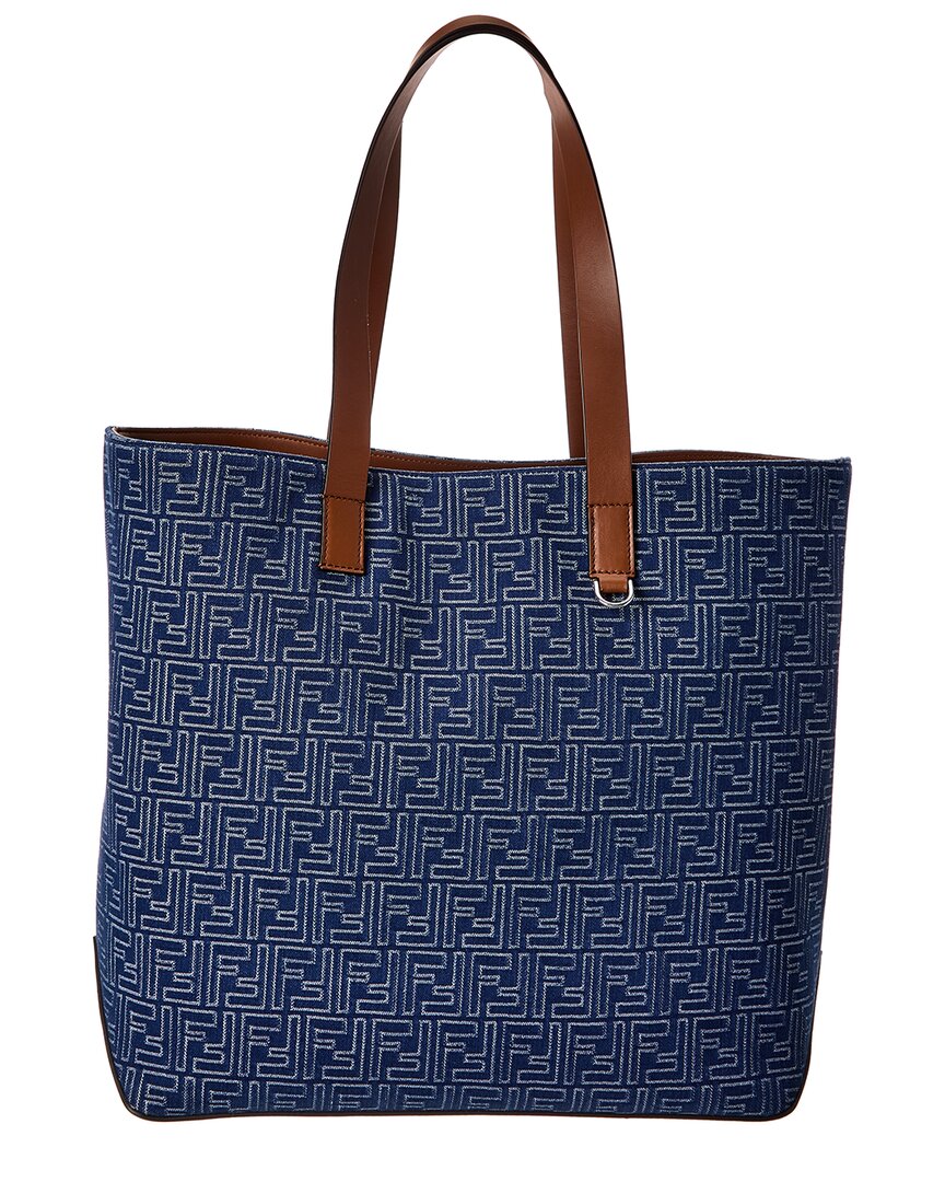 Fendi Ff Medium Denim & Leather Tote In Blue