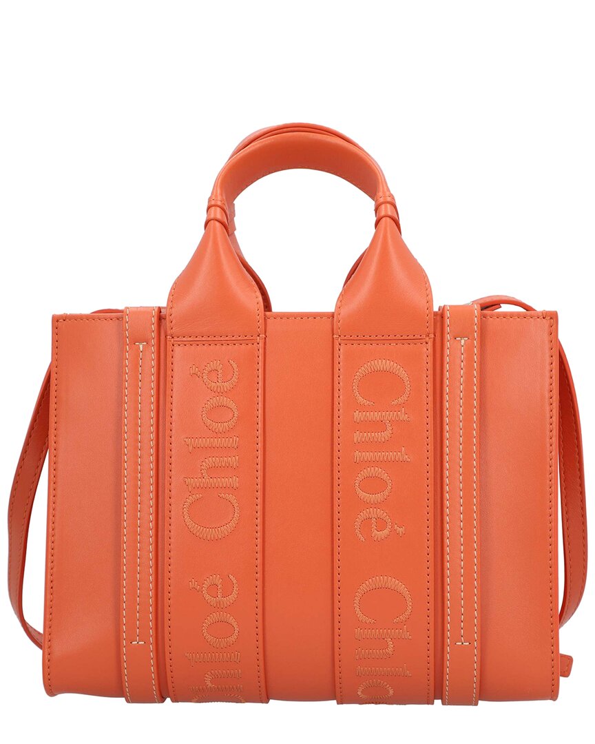 Chloé Orange Leather Small Woody Tote In Orange