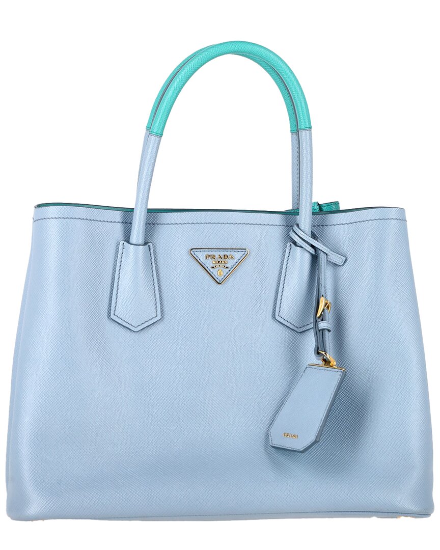 Prada Blue Saffiano Leather Medium Double Tote (authentic Pre-loved) In Blue