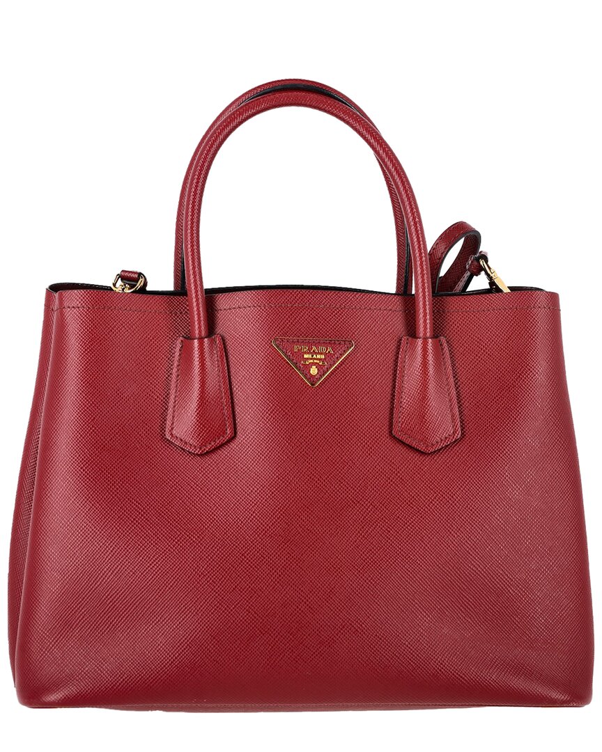 Prada Red Saffiano Leather Double Handle Tote (authentic Pre-loved) In Red