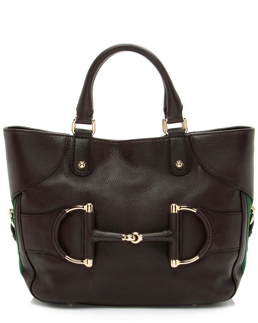 Gucci Leather Web Heritage Horsebit Tote (authentic Pre-loved) In Brown