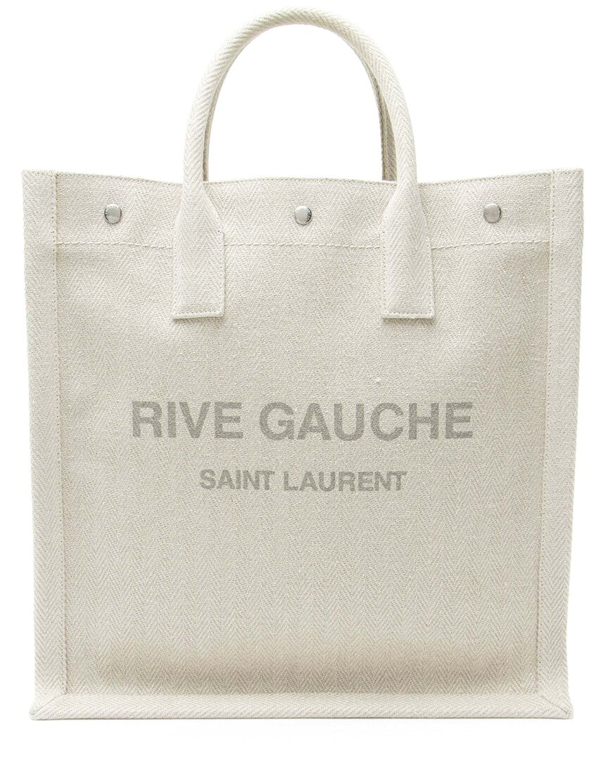 Saint Laurent Linen Calfskin Rive Gauche N/s Tote (authentic Pre-loved)
