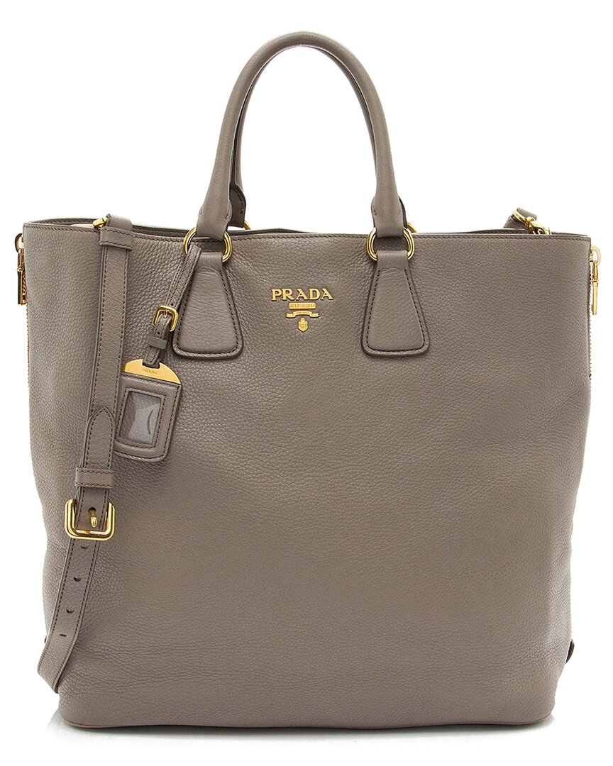 Prada Vitello Daino Side Zip Tote (authentic Pre-loved) In Gray