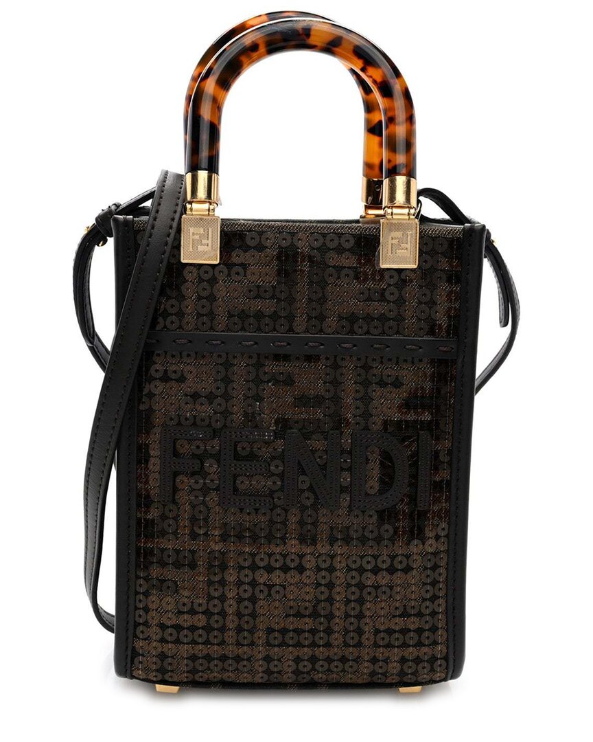 Fendi Sunshine Canvas Shopper Tote In Black