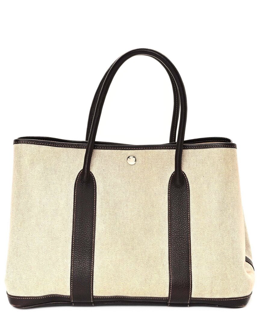 Pre-owned Hermes Hermès Marron Fonce Buffle Skipper Toile Canvas Garden Party 36 Mm Tote (authentic Pre-loved)
