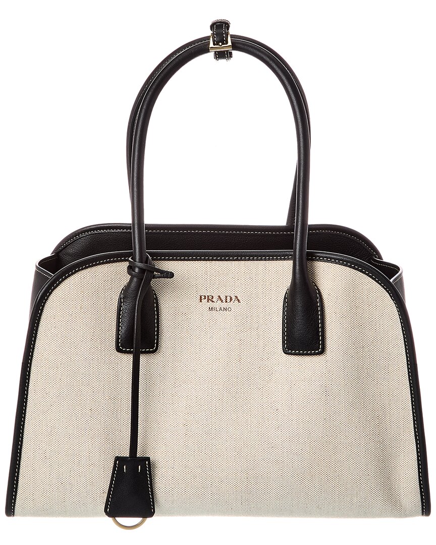 Prada Medium Canvas & Leather Tote In Black