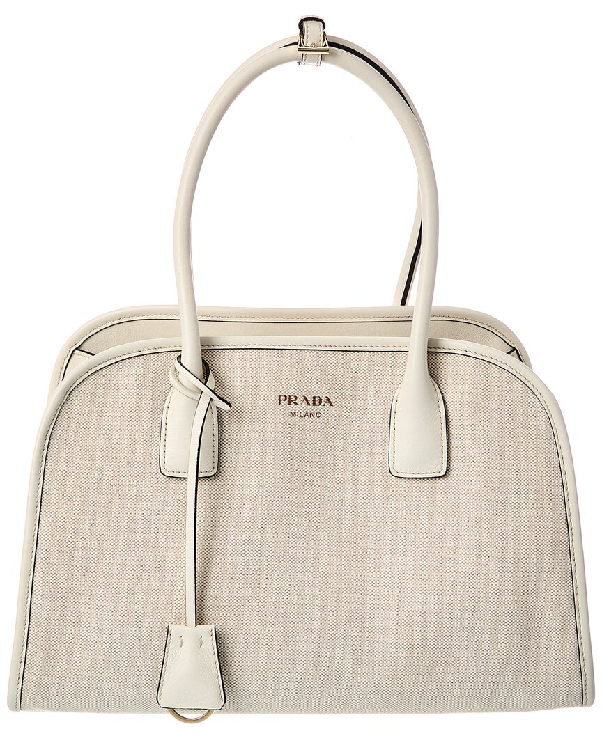 Prada Medium Canvas & Leather Tote In White