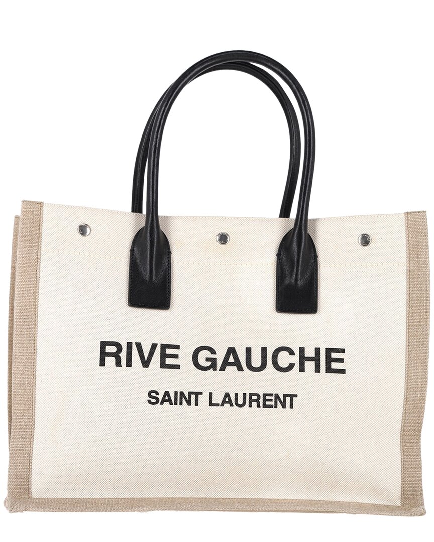 Saint Laurent Ecru Linen Natural Rive Gauche Tote (authentic Pre-loved)