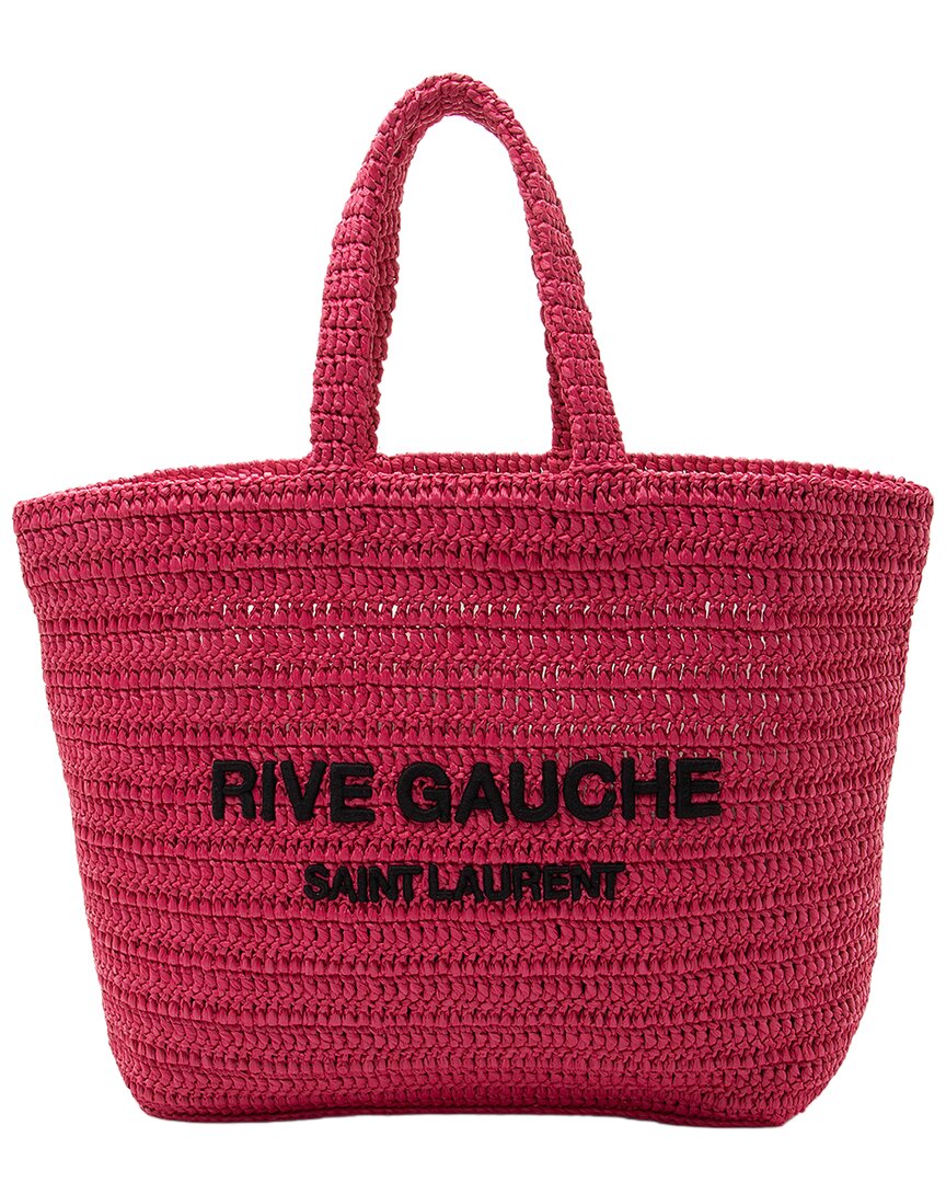 Saint Laurent Pink Embroidery & Raffia Rive Gauche Tote (authentic Pre-loved)