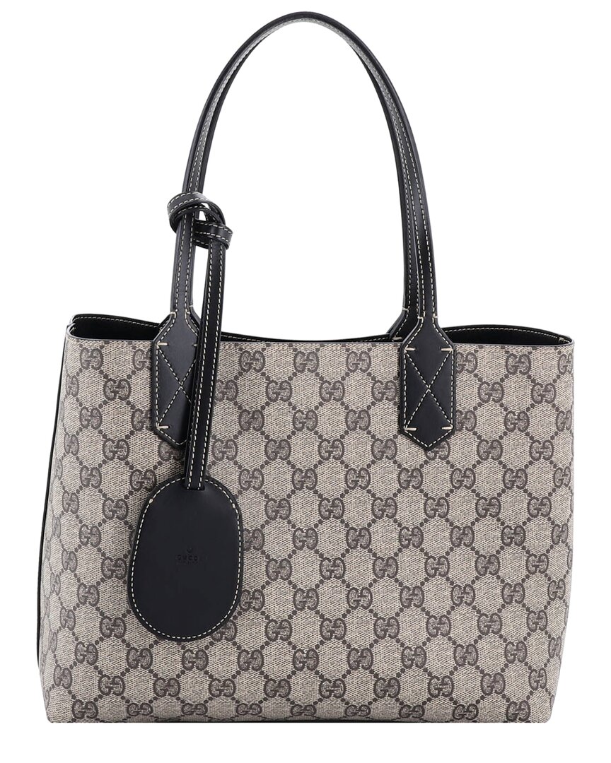 Gucci Brown Sheep Leather Reversible Tote Gg Print Small (authentic Pre-loved)