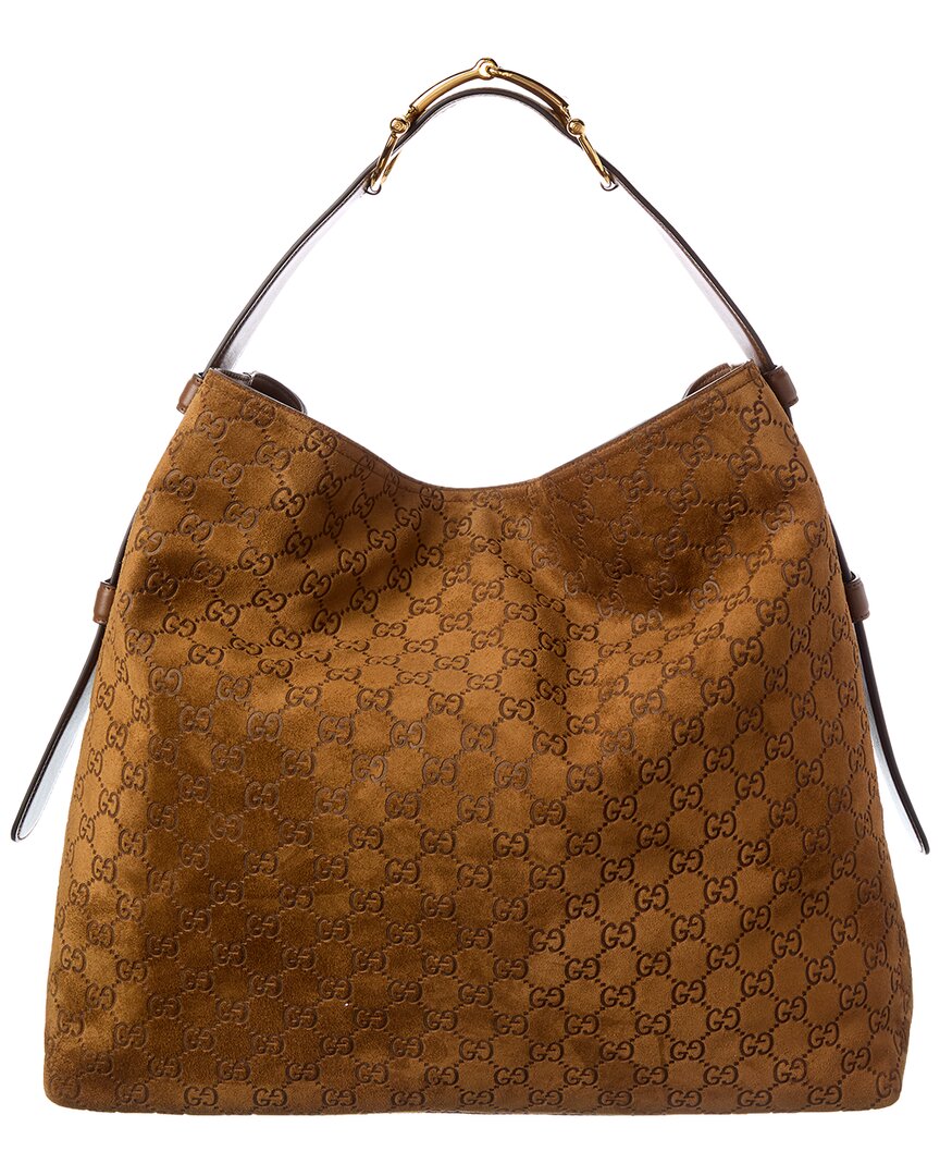 Gucci Beatrix Large Gg Suede & Leather Tote In Brown