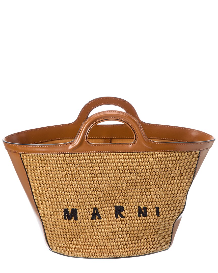 Marni Tropicalia Small Leather Tote In Pattern