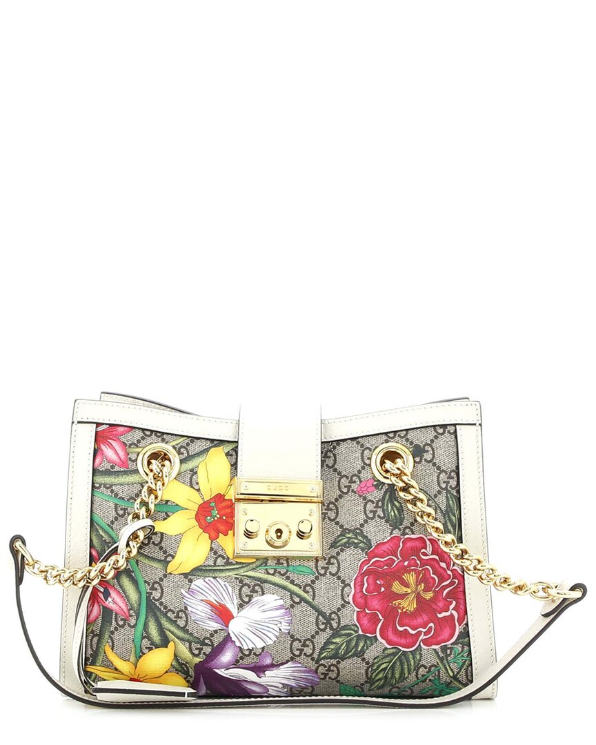Gucci Padlock Chain Tote Flora Gg Coated Canvas Small (authentic Pre-loved)