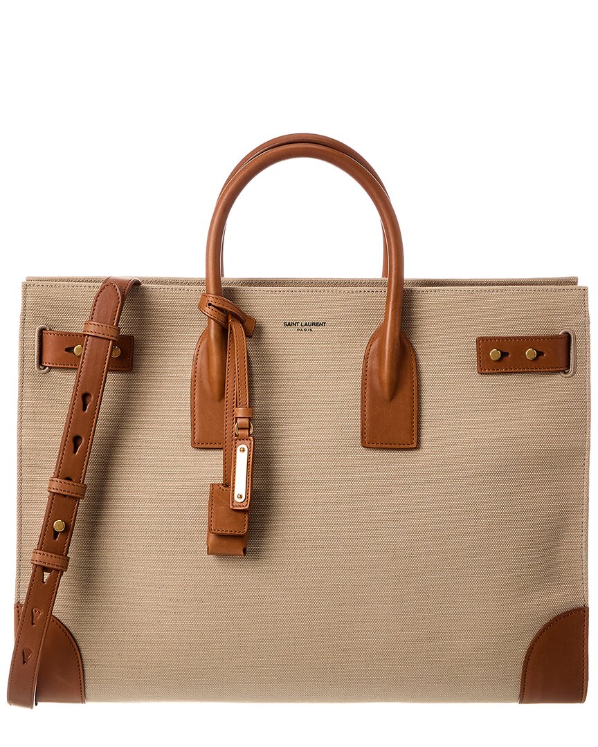Saint Laurent Canvas & Leather Tote In Brown