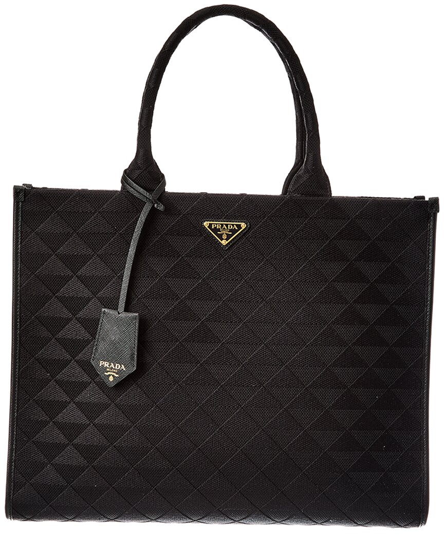 Prada Jacquard Tote In Black