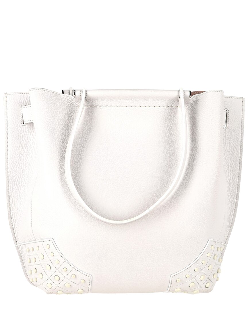 Tod's Ecru Leather Wave Embellished Tote (authentic Pre-loved)