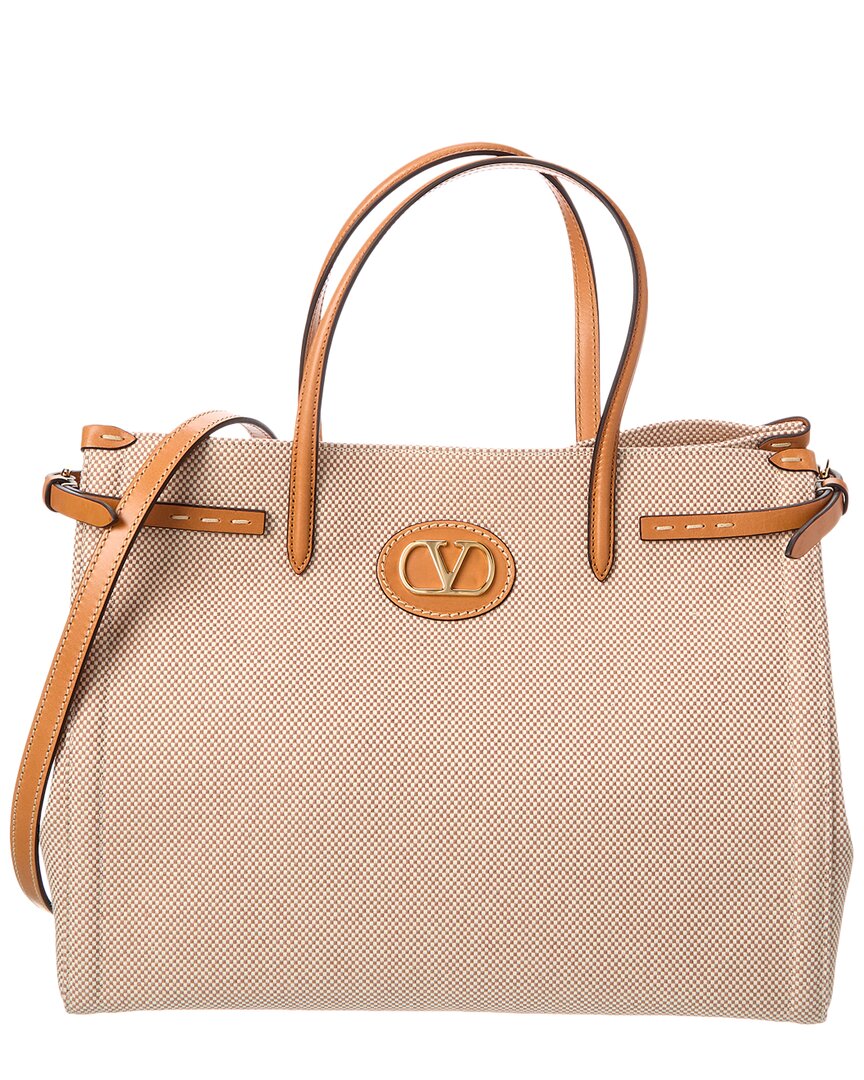 Valentino Garavani Valentino Vlogo Medium Canvas & Leather Tote In Sand