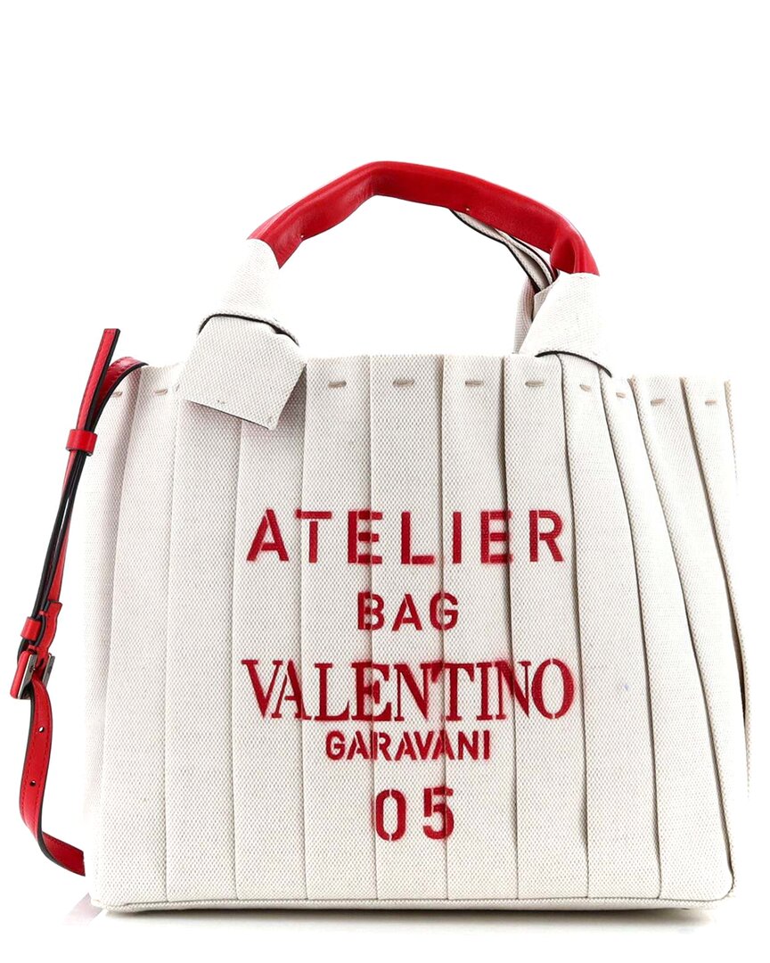 Valentino Garavani Valentino Red Canvas Atelier 05 Tote Pleated Medium (authentic Pre-loved)