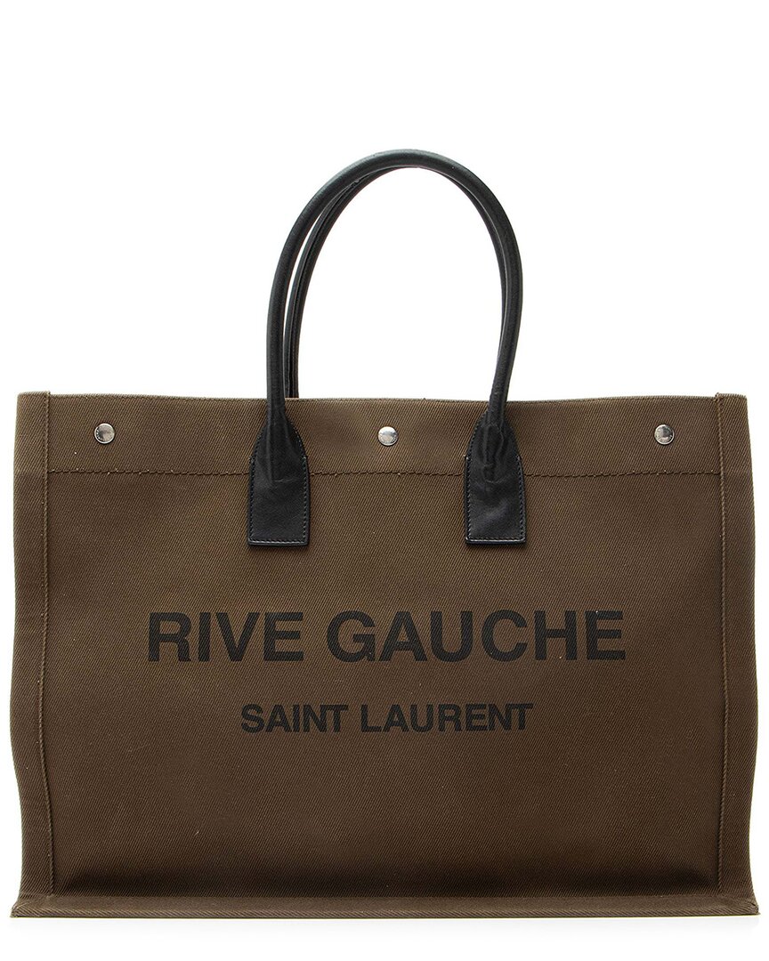 Saint Laurent Black Calfskin Rive Gauche Large Tote (authentic Pre-loved) In Brown