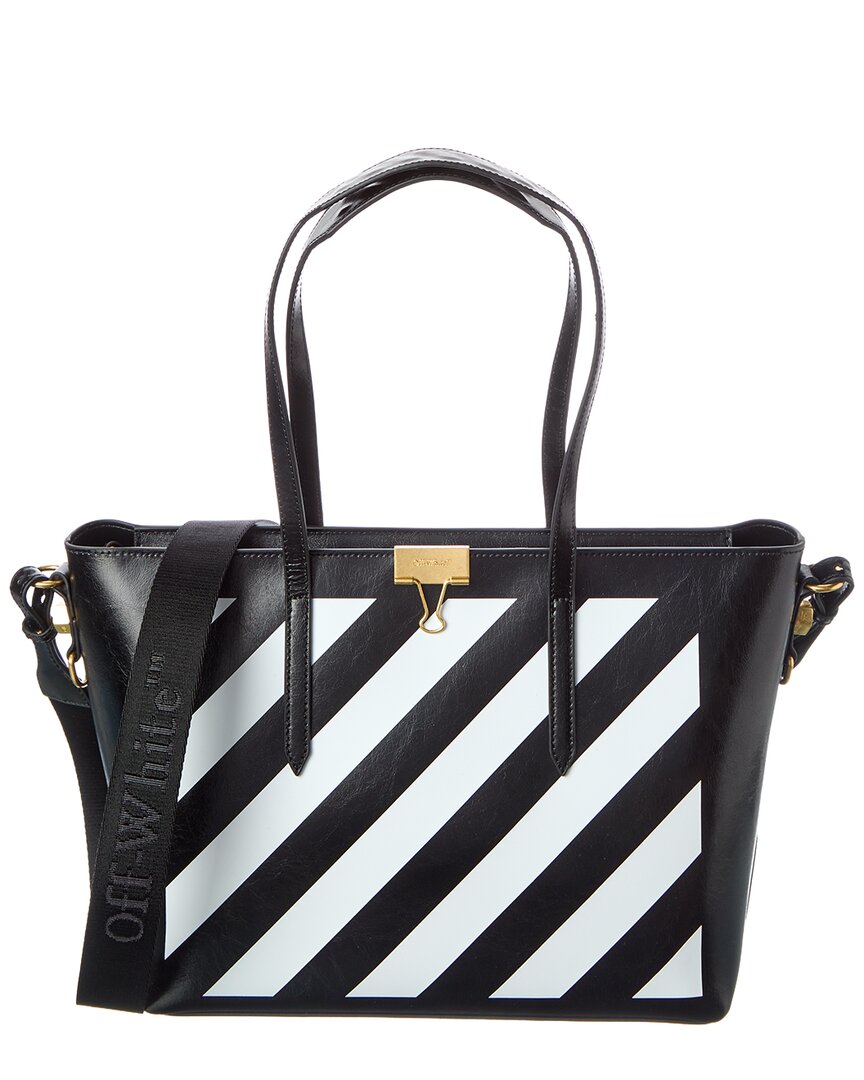 Off-white ™ Diagonal Leather Tote In Black