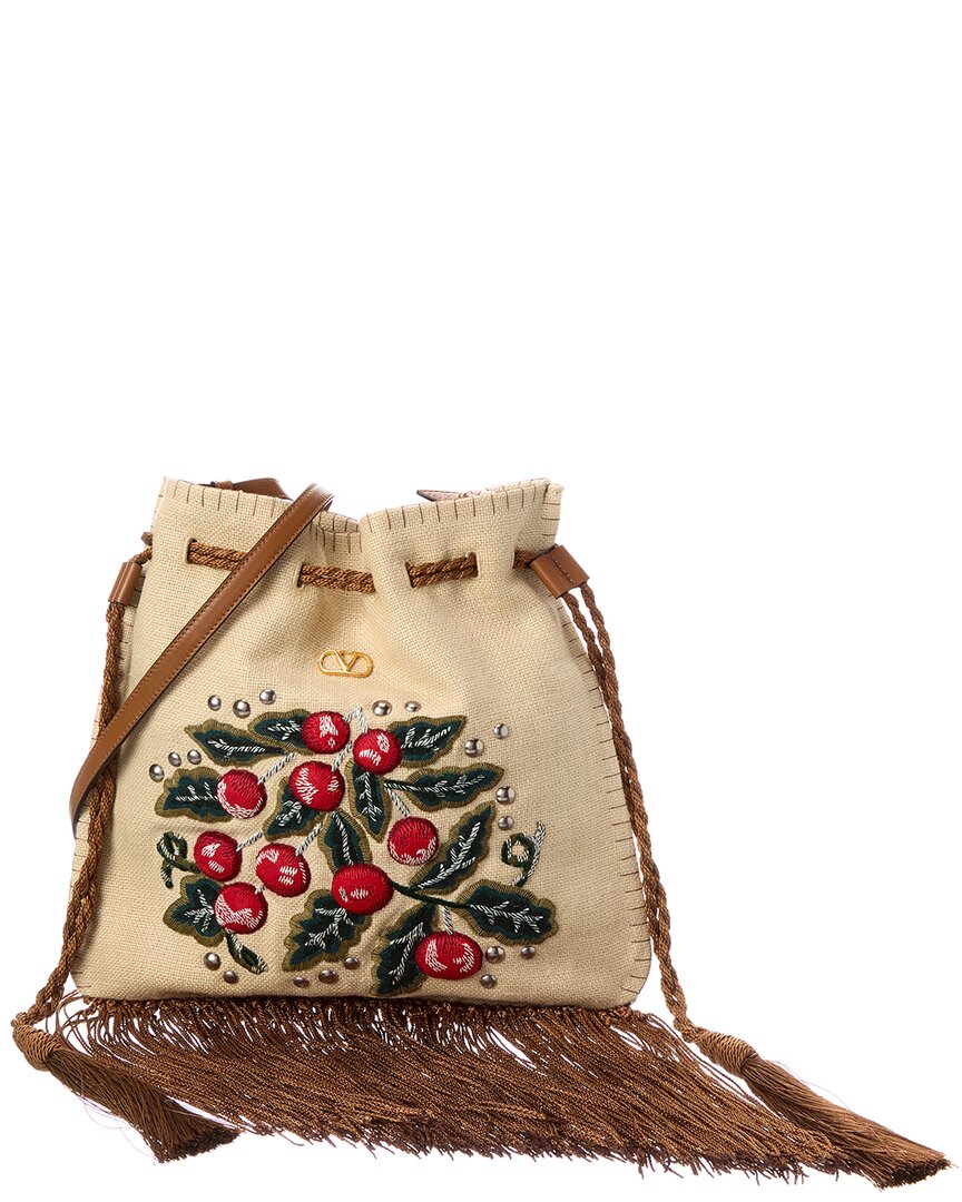 Valentino Garavani Dnu Pack Valentino Nellcote Alice Linen & Leather Tote In Beige