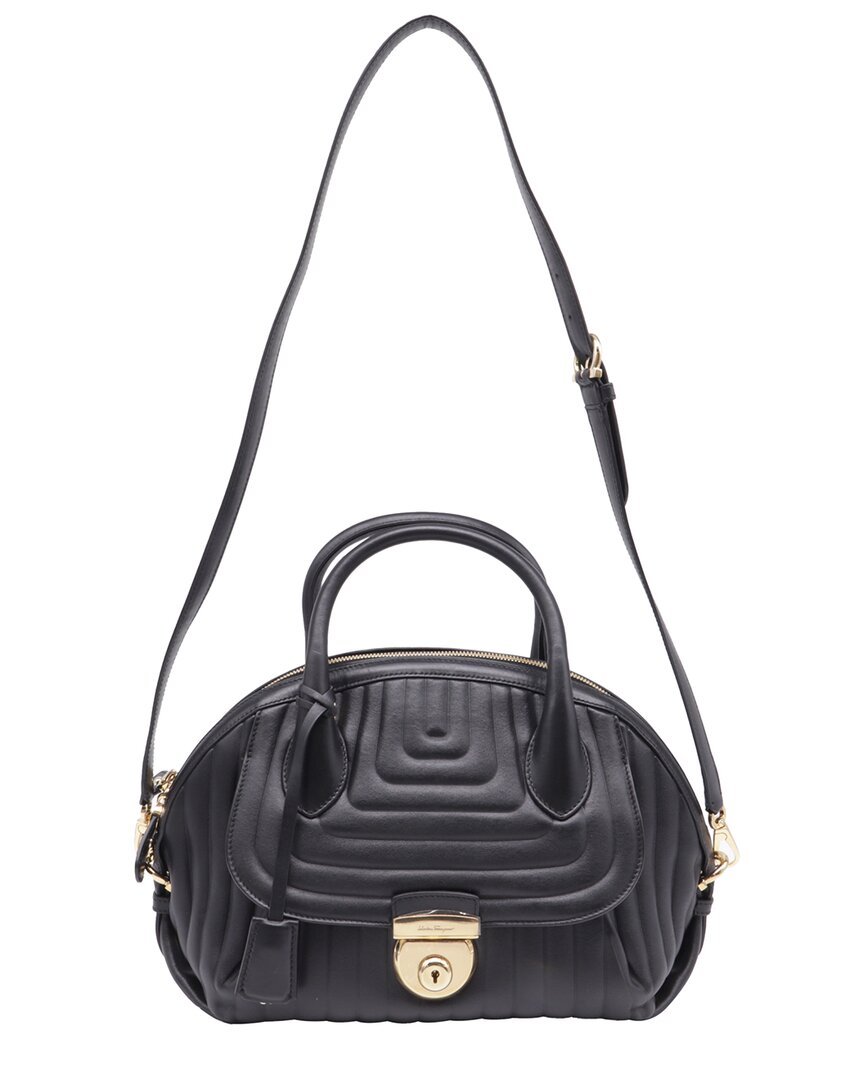 Ferragamo Black Leather Large Fiamma Quilted Tote (authentic Pre-loved)