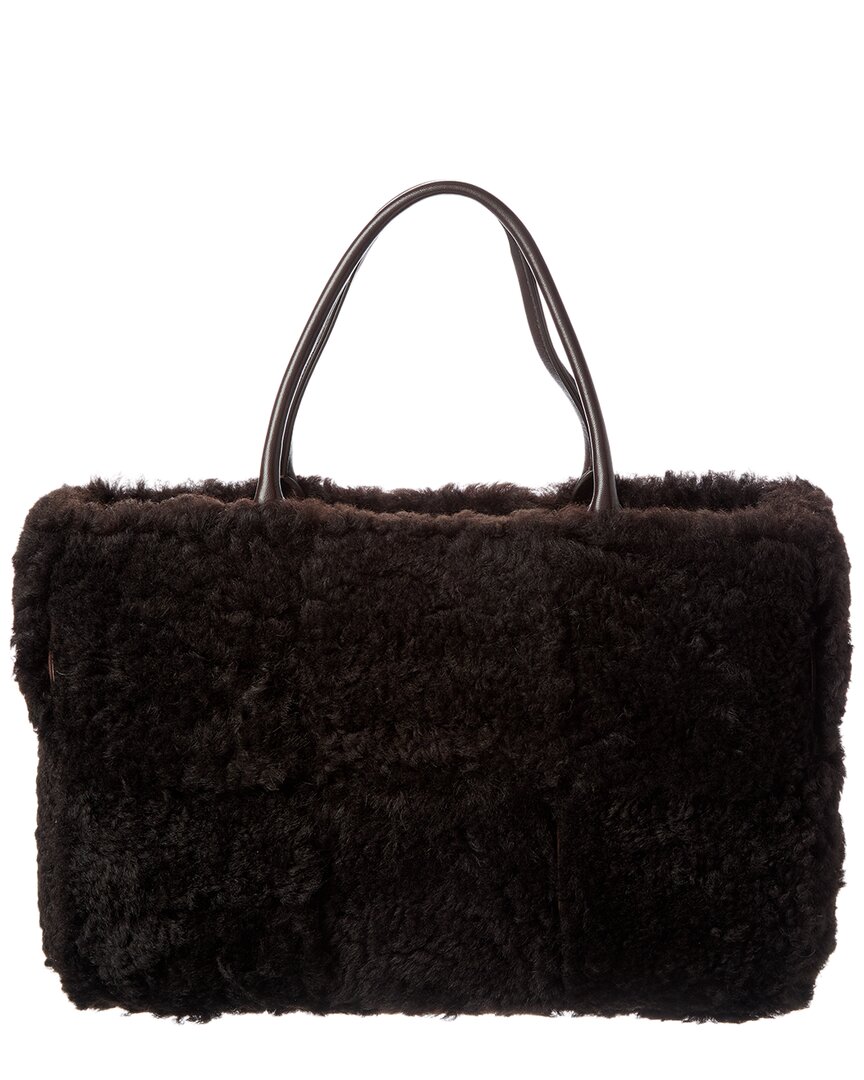 Bottega Veneta Arco Maxi Intrecciato Shearling & Leather Tote In Brown