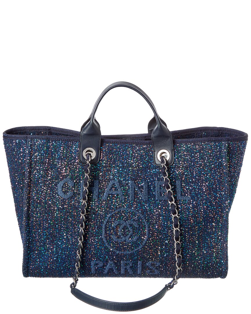 Chanel Blue Multicolor Calfskin Leather Sequin Medium Deauville