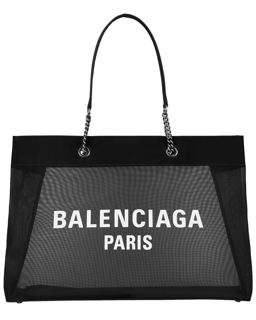 Balenciaga Large Duty Free Mesh & Leather Tote In Black